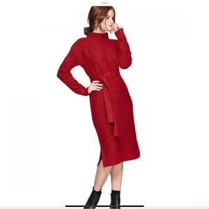 Elegant Red Knit Dress with Tie